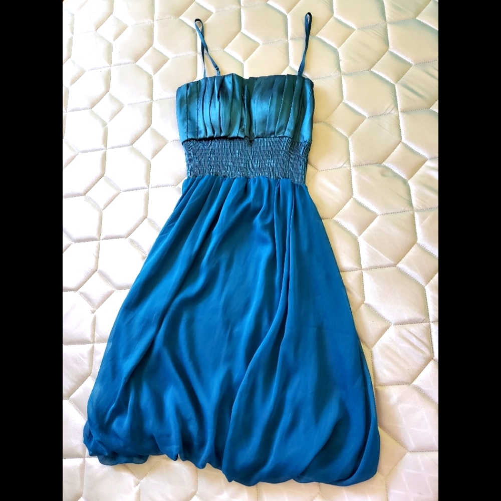 Teal Bubble Hem Party Dress
